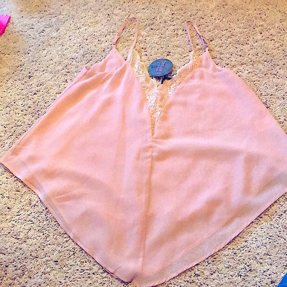 Pink Blush colored tank top with lace. Fairy Barbie flowy
